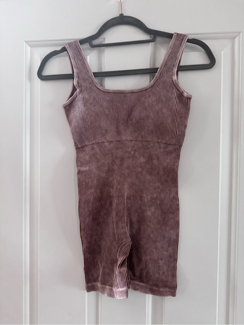 Zenana NWOT Brown Washed Ribbed Seamless Tank Romper Removable Padded Cups
